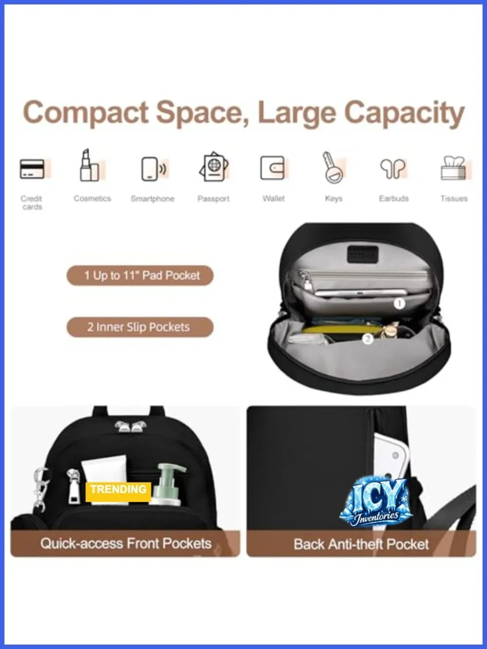 Mini Backpack Purse Waterproof Nylon Anti-theft Daypack Fits Tablet Women Travel
